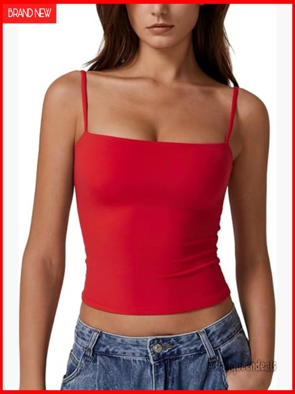 Double Lined Slim Fit Tank Top Adjustable Spaghetti Straps Square Neck